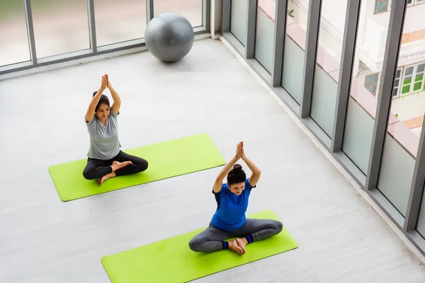 Deux Femmes Asiatiques Sportives Attirantes Personnes Pratiquant Des Cours Yoga — Photo