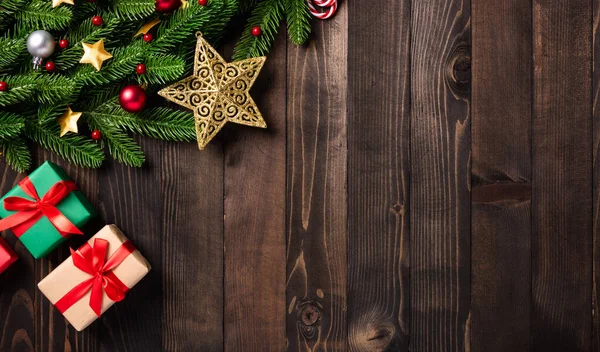 Borde Guirnalda Vacaciones Navidad Vista Superior Plano Ramas Abeto Árbol — Foto de Stock