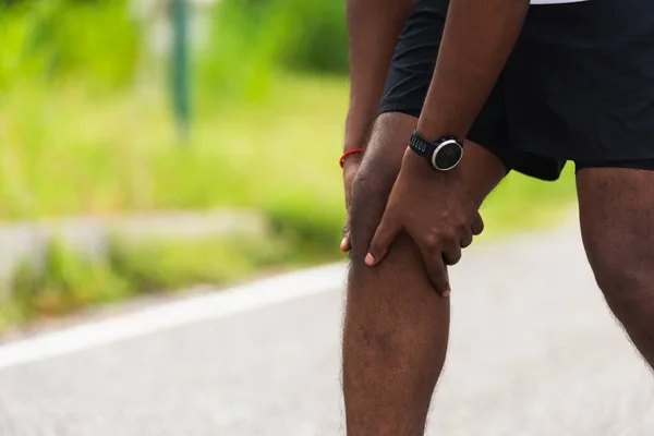 Close Asian Young Sport Runner Black Man Wear Watch Stand — Stock Photo, Image