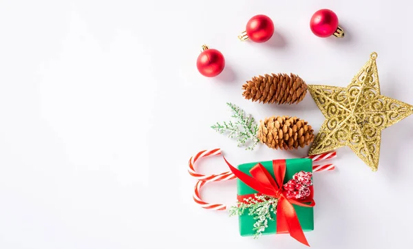 Weihnachten Urlaub Komposition Geschenkschachteln Und Dekorationsgeschenke Draufsicht Flache Lagen Von — Stockfoto