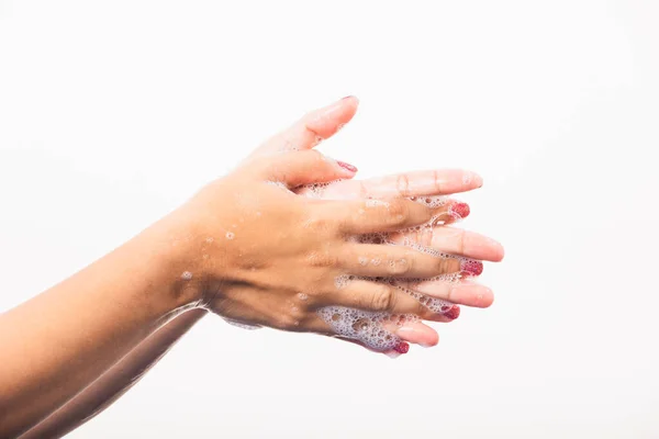 Close Jonge Aziatische Vrouw Wassen Handen Door Zeep Voor Reinheid — Stockfoto