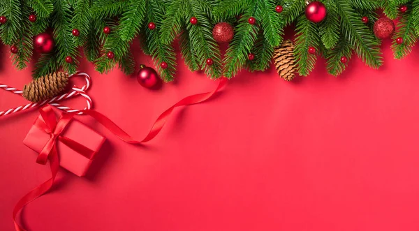 Natale Sfondo Vacanza Con Confezione Regalo Decorazioni Composizione Vista Dall — Foto Stock