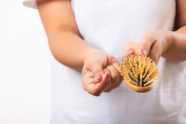 Asiatische Frau Unglücklich Schwaches Haarproblem Ihr Halt Haarbürste Mit Beschädigten — Stockfoto