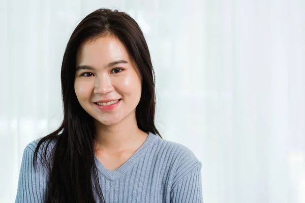 Close Headshot Porträt Junge Asiatische Glücklich Schöne Frau Gesund Lächelnd — Stockfoto