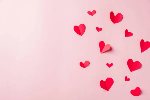 Fondo Del Día San Valentín Patrón Hermoso Papel Rojo Corazones —  Fotos de Stock