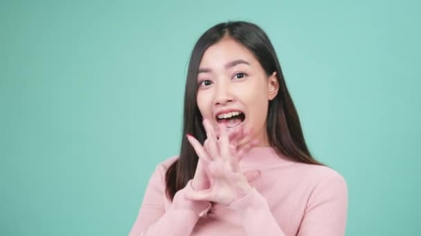 Portrait Young Asian Happy Beautiful Woman Smiling Wear Silicone Orthodontic — Stock Video