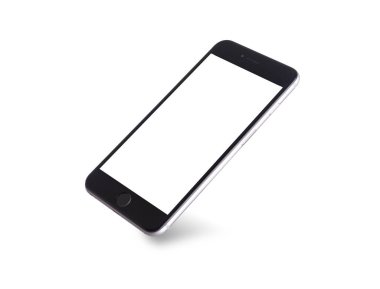 Siyah modern akıllı telefon modeli. Mobil akıllı telefon teknolojisi öndeki boş ekran stüdyo görüntüsü beyaz arkaplan üzerinde izole edilmiş telefon ve ekran maskesi yolu ile