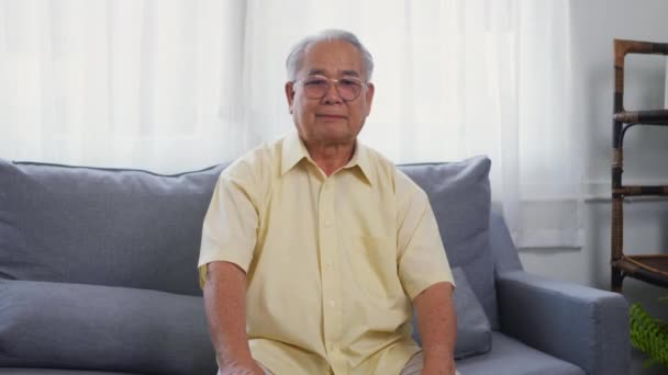 Baş Portresi Yaşlı Adam Gözlükleriyle Gülümsüyor Kameraya Bakıyor Asyalı Mutlu — Stok video