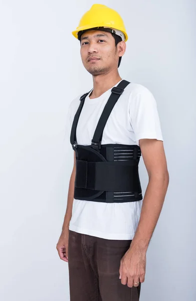 Worker Man Stand Wearing Back Support Belt Body Protect Posture — Stock Photo, Image