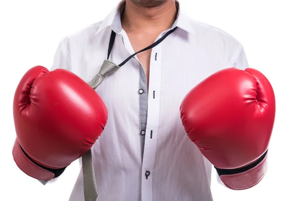 Arg Affärsman Med Boxningshandskar Isolerad Över Vit Bakgrund — Stockfoto