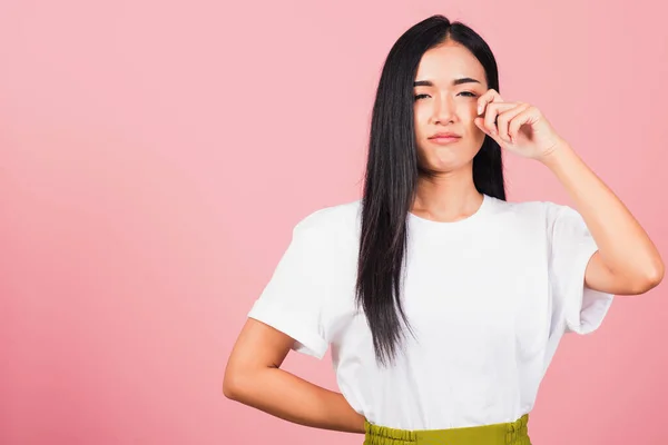 Asian Portrait Beautiful Cute Young Woman Bad Mood Her Cry — Stock Photo, Image