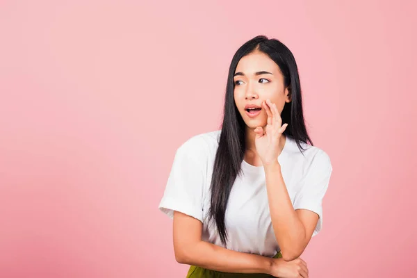 Asiatisch Glücklich Porträt Schöne Niedliche Junge Frau Teenager Stehend Hand — Stockfoto