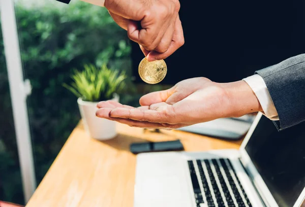 Coin Bitcoin Business Digital Money Finance Electronic Hand Business Man — Stock Photo, Image