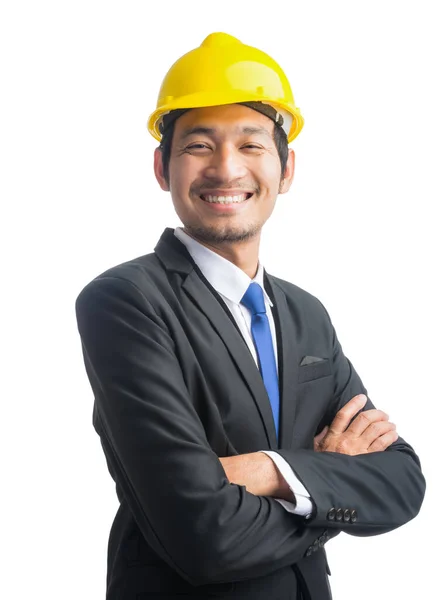 Businessman Construction Helmet Isolated White Background — Stock Photo, Image