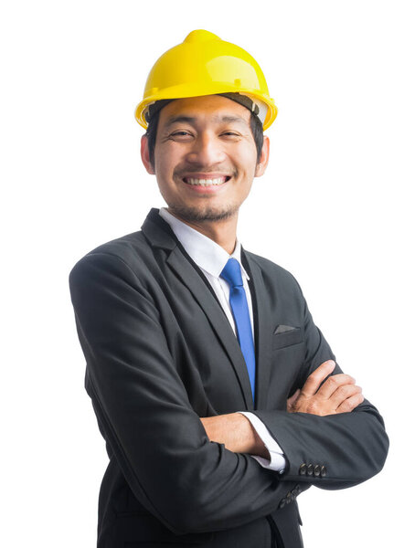 Businessman with construction helmet Isolated on over white background