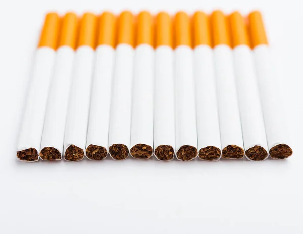 Mai Weltnichtrauchertag Rauchverbot Nahaufnahme Von Aufgereihten Vollstapeln Mit Zigaretten Oder — Stockfoto