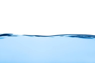 Sıvı üzerinde soyut temiz akış dalgalanma yüzeyi. Hava kabarcıklı açık mavi su dalgası ve biraz da su altı, beyaz arka planda izole edilmiş stüdyo çekimi.
