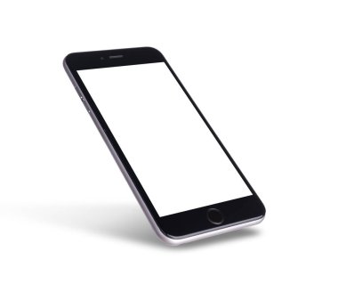 Siyah modern akıllı telefon modeli. Mobil akıllı telefon teknolojisi öndeki boş ekran stüdyo görüntüsü beyaz arkaplan üzerinde izole edilmiş telefon ve ekran maskesi yolu ile