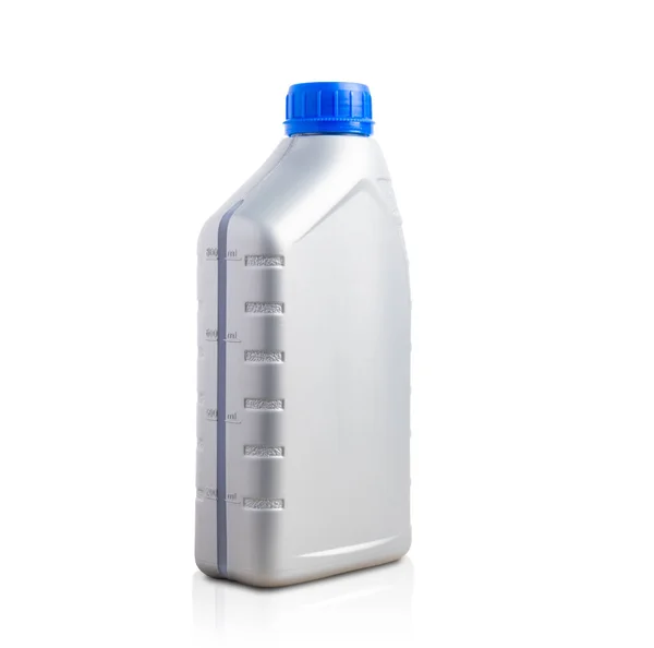 Szary Plastik Może Obrabiać Butelkę Oleju Smarowego Litr Niebieskim Wieczkiem — Zdjęcie stockowe