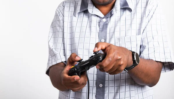 Asian Happy Portrait Young Black Man Funny Use Hand Playing — Stock Photo, Image