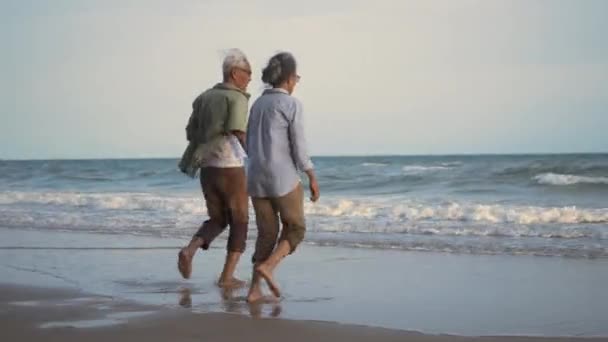 Happy Azjatycki Aktywny Starszy Mężczyzna Kobieta Para Styl Życia Biegnie — Wideo stockowe