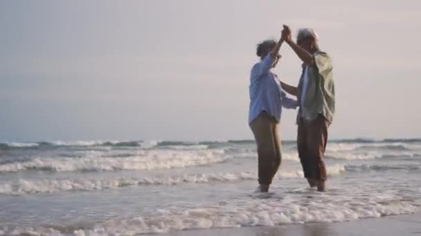 Feliz Asiática Senior Hombre Mujer Pareja Sonrisa Baile Descansando Relajarse — Vídeos de Stock