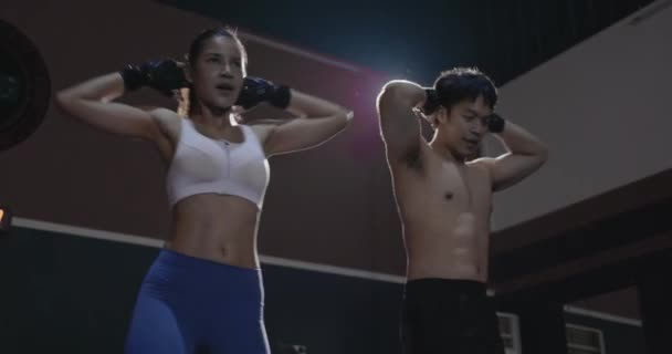 Boxer Casal Homem Mulher Dentro Ginásio Boxe Estúdio Clube Fitness — Vídeo de Stock