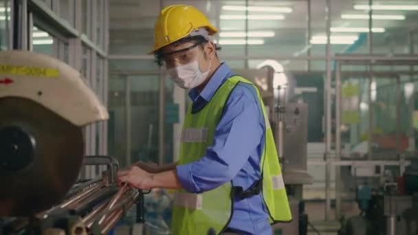 Factory Industrial Workers Technician Wear Uniforms Safety Helmets Working Engineering — Stock Video