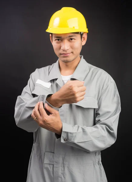 Handsome Happy Supervisor Technician Worker Black Background — Stockfoto