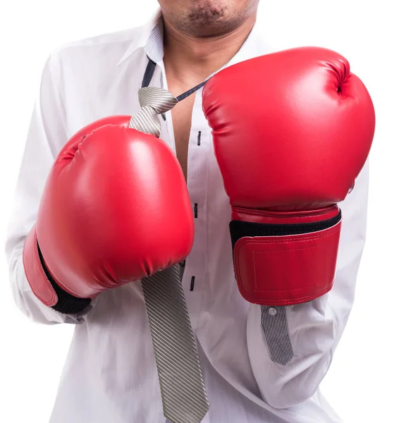 Arg Affärsman Med Boxningshandskar Isolerad Över Vit Bakgrund — Stockfoto