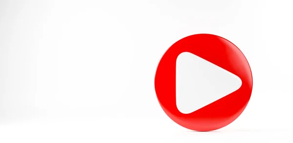赤の再生ボタンのビデオアイコンソーシャルメディアの看板プレーヤーのシンボルロゴは ウェブサイトのデザインとモバイルアプリの開発のための白い背景に 3Dレンダリングイラスト — ストック写真