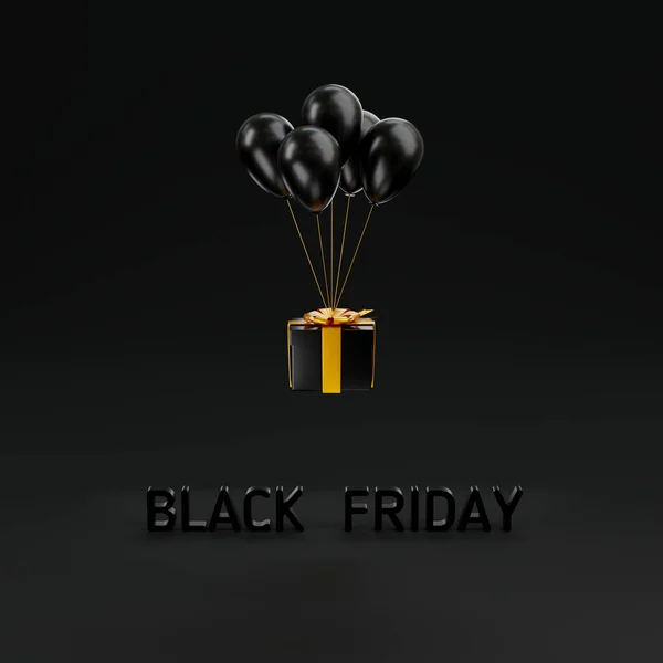 Concepto Black Friday Sale Caja Regalo Cubierta Cerrada Globos Voladores —  Fotos de Stock