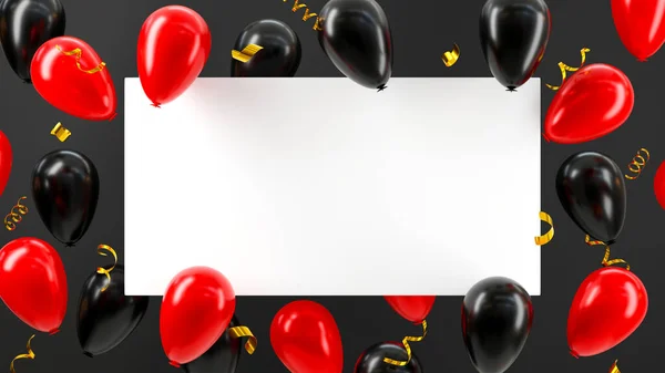 Однодневная Продажа Баннер Красный Черный Шар Летать Вокруг Белого Бумажного — стоковое фото
