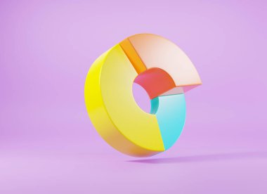 Donut grafiği grafik büyüme diyagramı Mor arkaplan üzerinde Infographics elemanları analizi, İş bilgileri boş çember grafikleri pasta tablosu, finans web tasarım şablonu, 3D resimleme