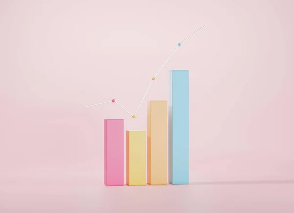 Bar chart graph growth diagram Infographics elements on pink background, Business info cube graphics bar table, finance web design, 3D rendering illustration