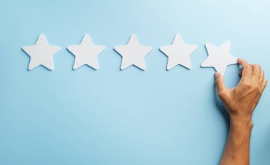 Memnuniyet, müşteri geribildirim için çok önemli, en yüksek beş yıldızlı derecelendirme, olumlu hizmet deneyimini yansıtma, müşteri memnuniyeti ve anket başarısı.