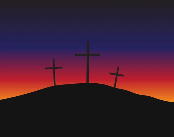 Three crosses standing on Golgotha — Stock Vector