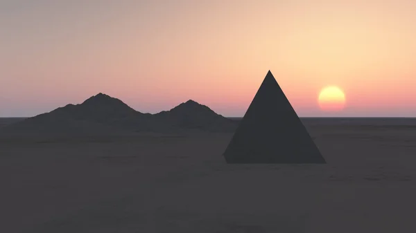 Piramide e montagne nei raggi del tramonto — Foto Stock