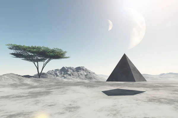 Piramide che sorvola la terra deserta — Foto Stock