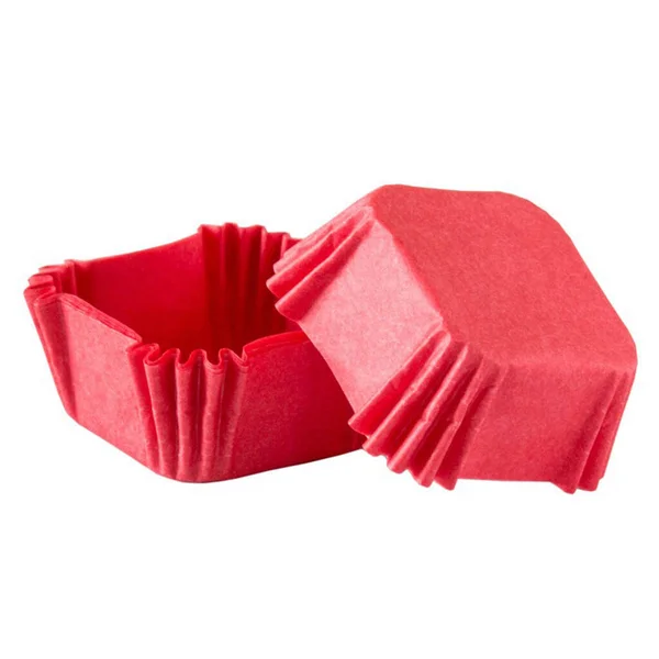 Красный Квадратный Бумажный Кекс Формы Выпечки Изолированы Белом Фоне Кексы — стоковое фото