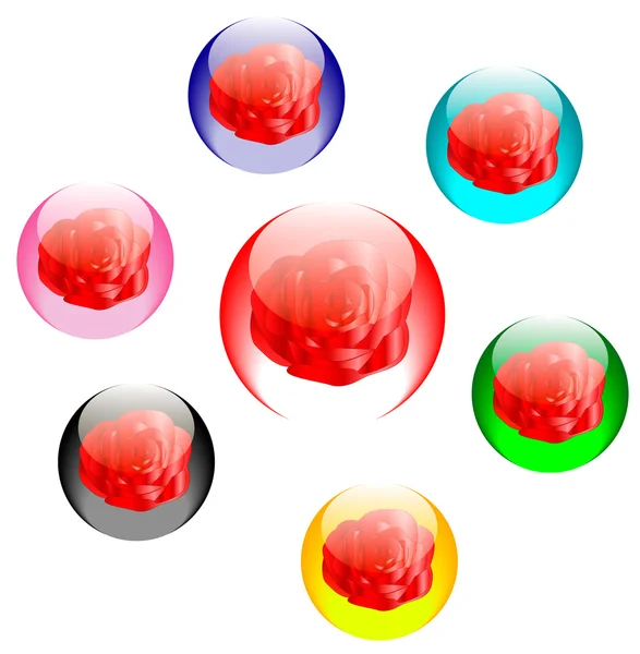 Roses in colored glass spheres — Stock Vector