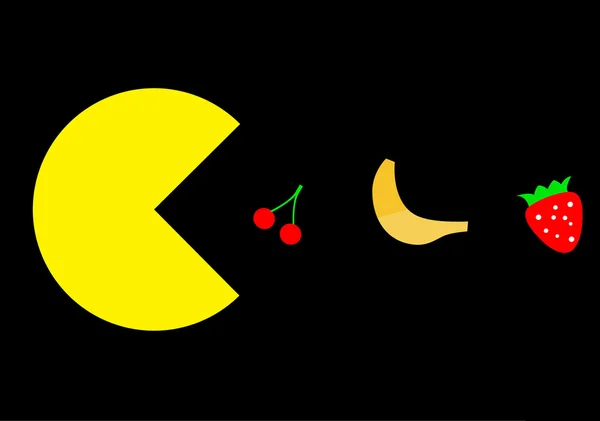 Pac-Man τρώει φρούτα — Φωτογραφία Αρχείου