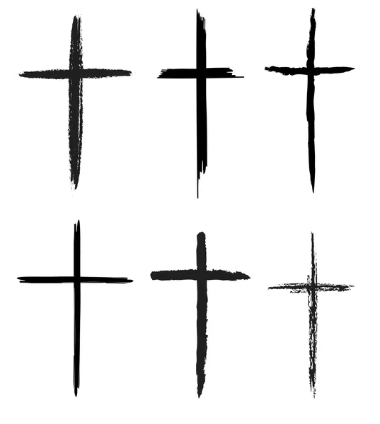 Juego de cruces vectoriales dibujadas a mano — Vector de stock
