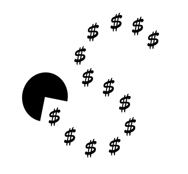 Pac-Man silhouette eating small dollar signs — Stock Photo, Image