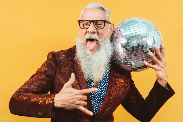 Senior Party Man Celebrating New Year Eve Disco Club — Stock Photo, Image