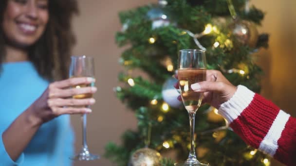 Happy African Famille Toasting Avec Champagne Pendant Les Vacances Noël — Video