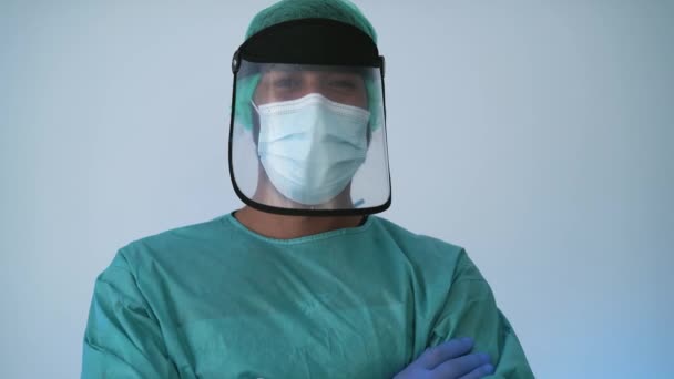 Young Doctor Wearing Personal Protective Equipment Fighting Corona Virus Outbreak — Stock Video