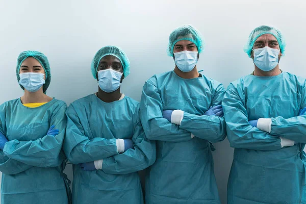 Team Medical Workers Wearing Personal Protective Equipment Corona Virus Outbreak — Stock Photo, Image