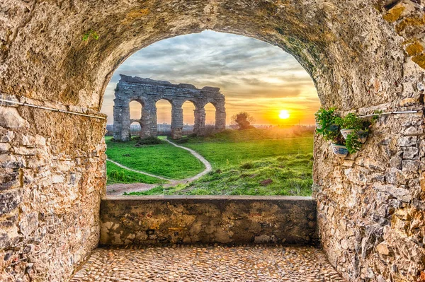 Varanda Panorâmica Com Vista Para Icónicas Ruínas Parco Degli Acquedotti — Fotografia de Stock