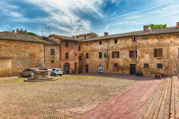 Kilátás Sant Agostino Tér Középkori Város San Gimignano Olaszország — Stock Fotó